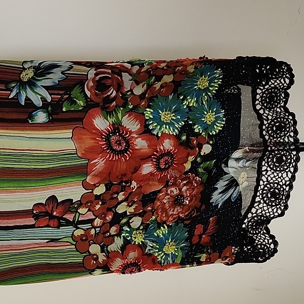 Sue Wong Vintage 100% Silk Forest Fairy Multicolor Floral Striped Dress Sz 12 - Picture 12 of 16